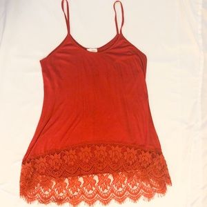Rust Lace Trim Camisole Spaghetti Strap Tank Top